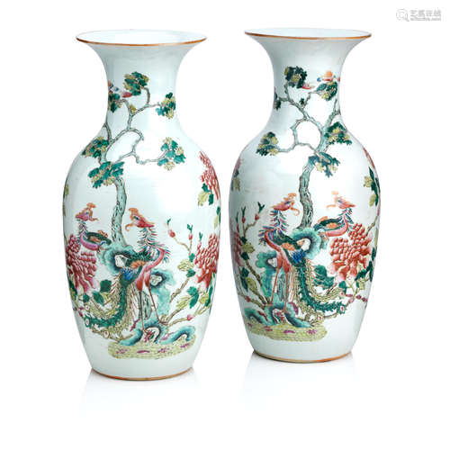 19th century A pair of famille rose baluster vases