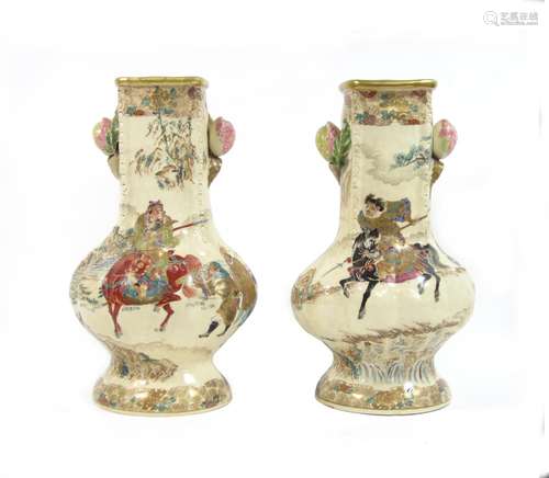 By Taizan, Meiji era A pair of large Satsuma vases