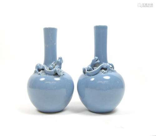 Yongzheng seal marks but 19th century A pair of claire-de-lune bottle vases