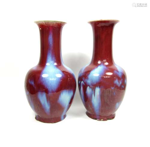 19th century A pair of large flambé-glazed bottle vases