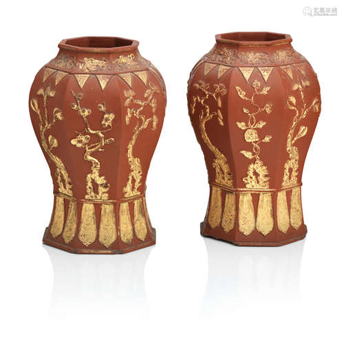 Circa 1700 A pair of Yixing octagonal vases