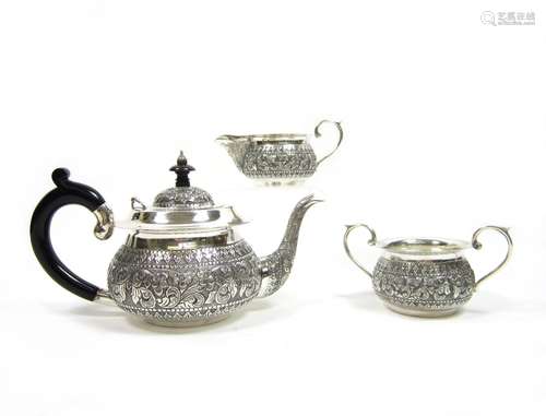 India, 20th century A three piece silver teaset