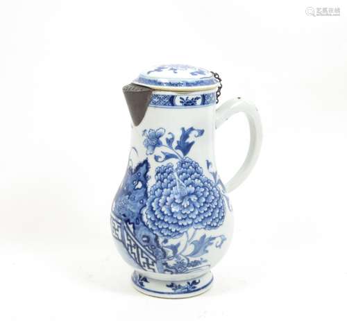 18th century A blue and white ewer and cover with pewter mounts