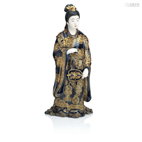 Meiji era A blue-glazed Satsuma figure of a lady