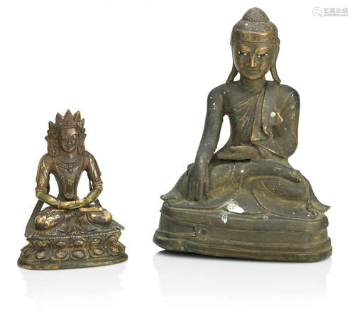 A small gilt bronze buddha and a Burmese example