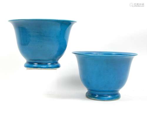 19th century A pair of turquoise-glazed jardinières