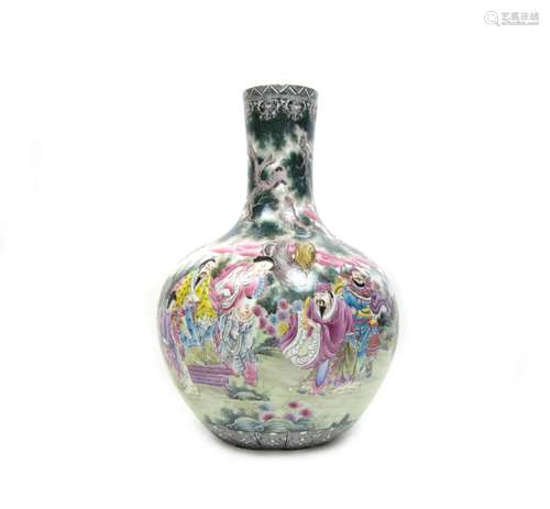 Qianlong seal mark but 20th century A large famille rose bottle vase