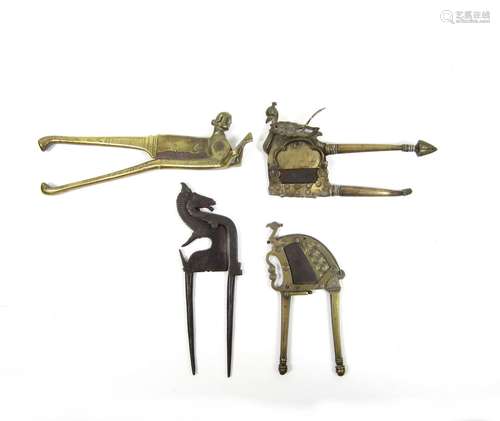 India, Sri Lanka and Indonesia, 19th/20th century A group of brass and iron betel cutters