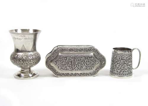 India, 19th century Three silver vessels