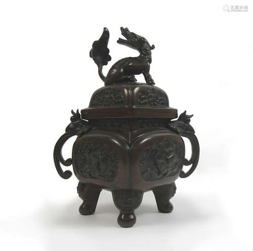 Meiji era A bronze koro with kirin finial