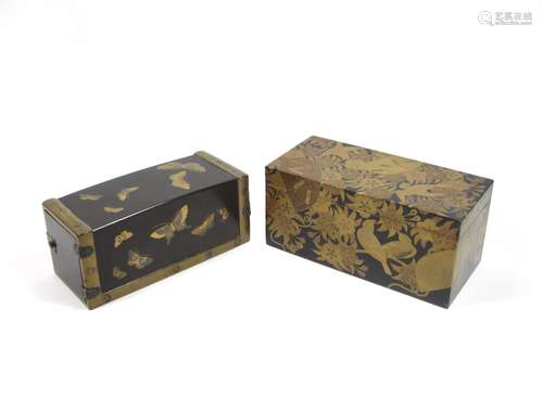 Meiji era A black and gilt lacquer kodansu and another