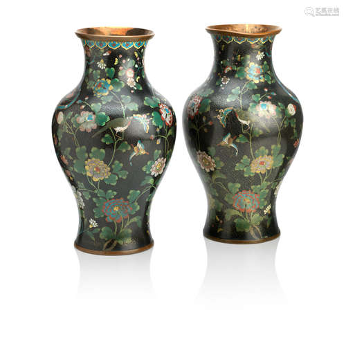 19th century A pair of large cloisonné enamel baluster vases