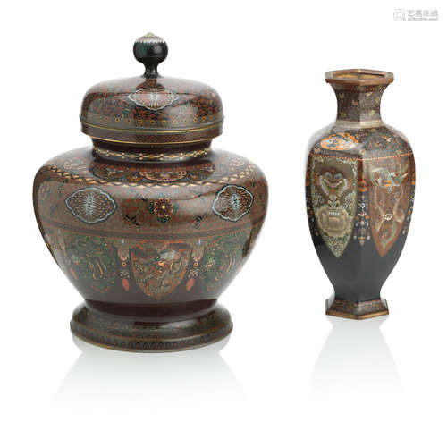 Meiji era, 19th century A large cloisonné enamel vase and cover and another, in the style of Namikawa