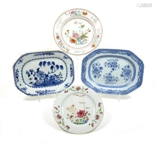 18th century A large lot of blue and white and famille rose plates