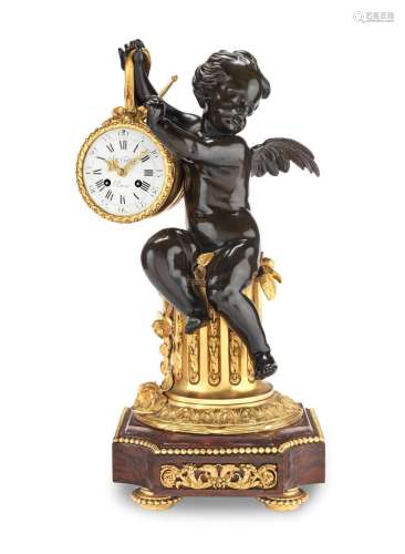 A very fine late 19th century French gilt and patinated bronze mantel clock  Retailed by Gudin, Paris