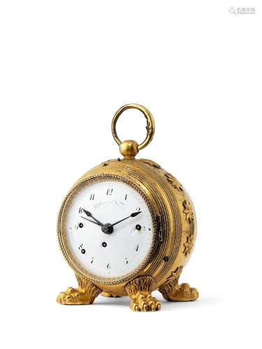 An early 19th century Austrian ormolu quarter striking travel clock with alarm Gussner, Vienna