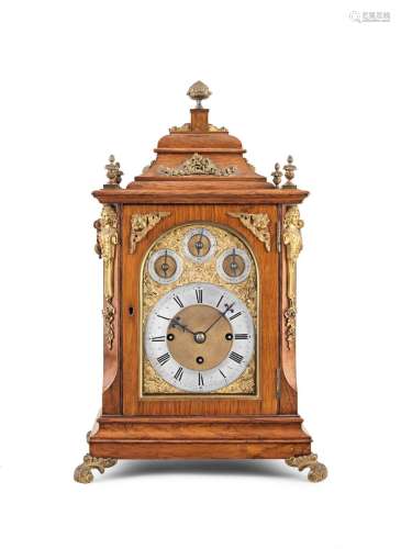 A good late 19th century quarter chiming oak bracket clock of small size