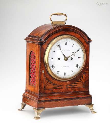 A RARE LATE 18TH CENTURY KINGWOOD-BANDED SATINWOOD TABLE CLOCK WITH ENAMEL DIAL AND PIN-WHEEL ESCAPEMENT W. Tarlton, Liverpool