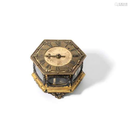 A rare mid 17th century German gilt brass striking table clock  Jacob Erhart, Thorn