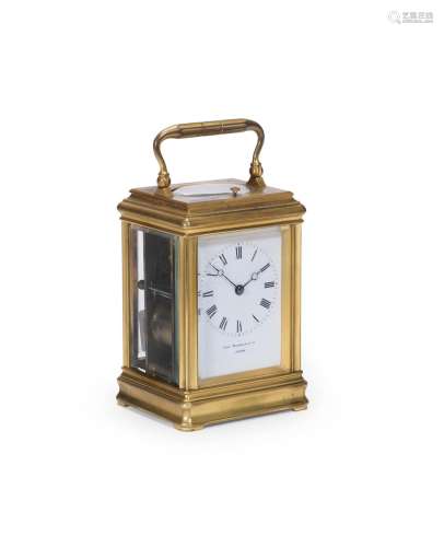 A fine late 19th century French gilt brass carriage clock with Royal provenance to George V (1865-1936) The clock supplied by Drocourt, retailed by Charles Frodsham 19144