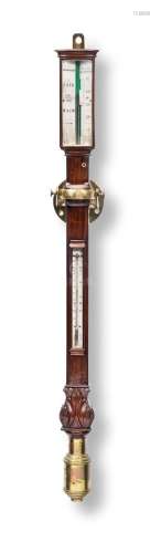 A mid 19th century mahogany rosewood marine stick barometer Moralee, North Shields