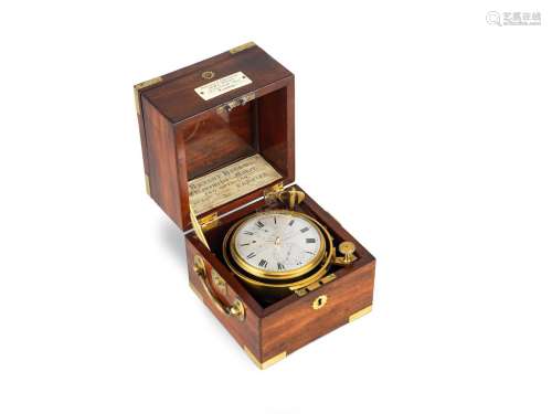 A second quarter of the 19th century two-day mahogany marine chronometer Molyneux & Sons, 44 Devonshire Street, London, 1381.  The case set with a plaque 'Resprung & Adjusted by JOHN POOLE, 57, Fenchurch Street, London'