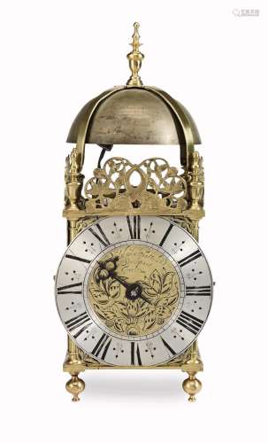 A rare late 17th century brass lantern clock with centrally-mounted verge escapement Baldwin Potter of Stockport