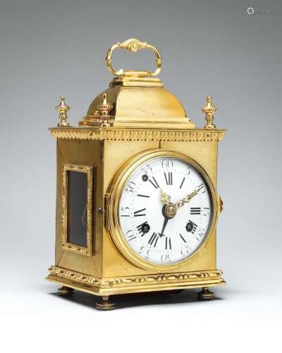 A late 18th century continental quarter striking ormolu mantel clock of small size