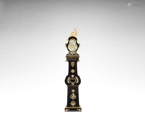 A French Louis XV ormolu-mounted and brass-inlaid ebony annual calendar longcase clock Charost, Paris