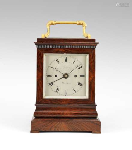 A fine and rare second quarter of the 19th century rosewood alarm timepiece  Gorham, Maker to the Queen, Kensington