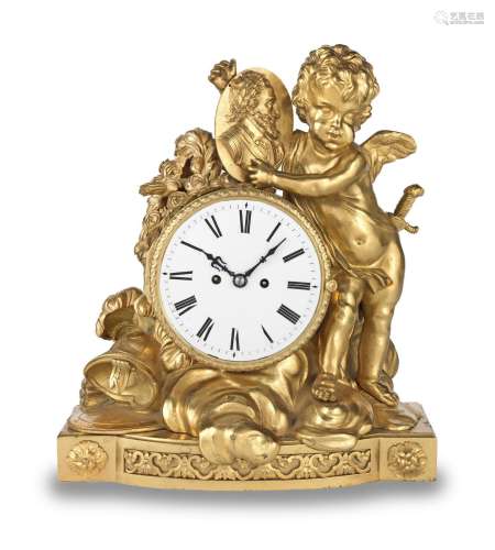 An unusual 19th century ormolu mantel clock