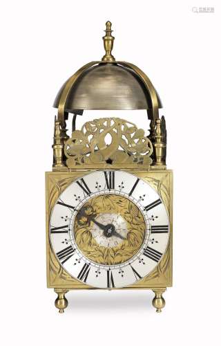 A third quarter of the 17th century brass lantern clock with square dial