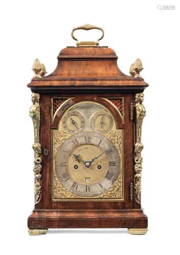 A rare third quarter of the 18th century mahogany quarter repeating table clock with alarm  John Green, London