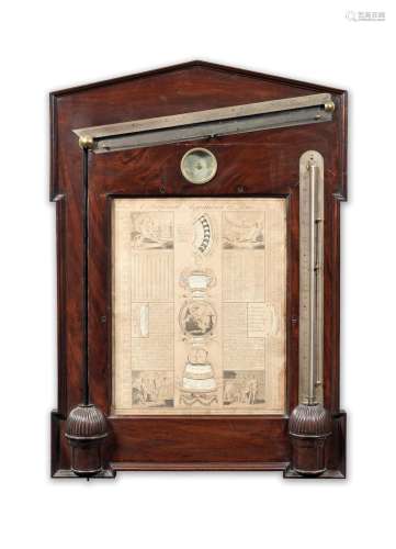 A rare mid 18th century mahogany angle barometer with perpetual calendar  Francis Watkins, London