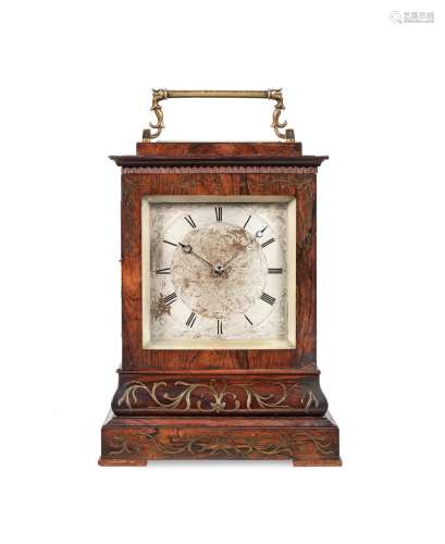 A good mid 19th century English brass-inlaid rosewood four-glass travelling clock with soft/loud striking option French, Royal Exchange, London