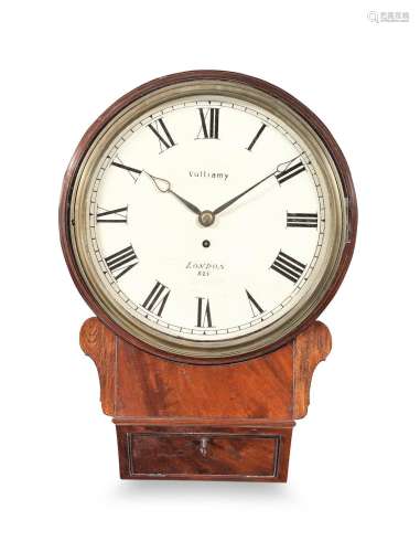 An early 19th century mahogany drop dial wall timepiece