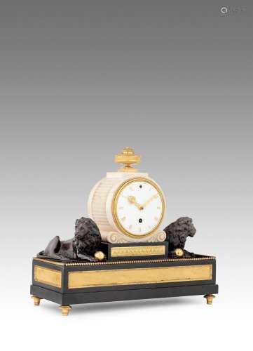 An early 19th century gilt and patinated bronze mounted marble and slate mantel timepiece  Vulliamy, London, number 389