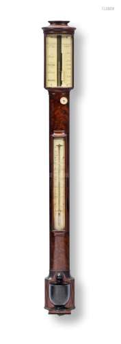 An early 19th century mahogany bow front stick barometer G & C Dixey, Opticians to the KING, 3 New Bond Street, LONDON
