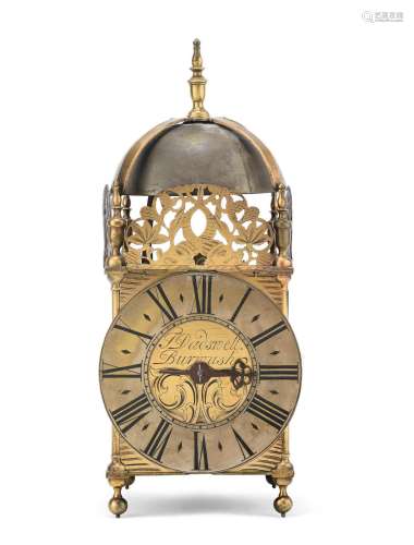 A late 18th century brass lantern clock  T. Dadswell, Burwash. The front fret and frame further cast with his initials TD.