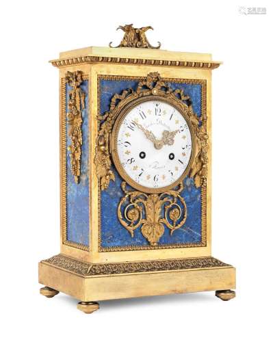 A good second half of the 19th century French lapis-lazuli mounted ormolu mantel clock  Charles Dutertre, Paris