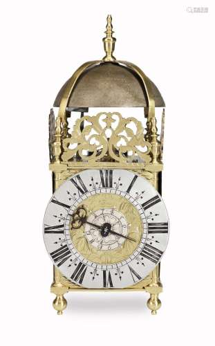 A fine late 17th century brass lantern clock previously with centrally mounted verge escapement  Joseph Windmills, London