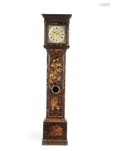 An early 18th century longcase clock of one month duration in a faux-tortoiseshell Chinoiserie decorated case  John Gerrard, London
