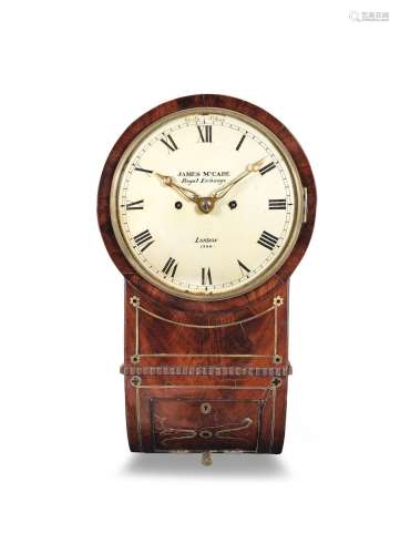 A first half of the 19th century brass-inlaid mahogany striking wall clock  James McCabe, London, No. 1384