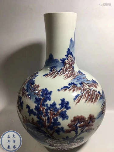 A YONGZHENG MARK BLUE&WHITE RED UNDERGLAZED VASE