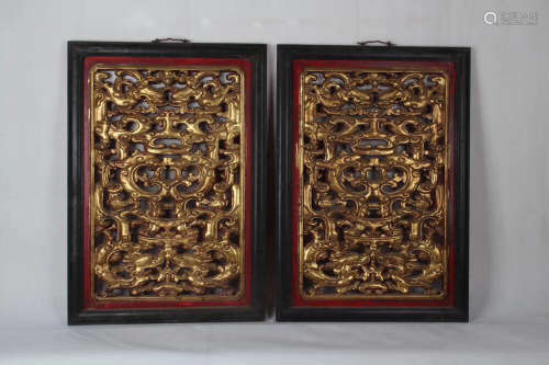 PAIR GILT WOOD CARVED HANGING SCREENS