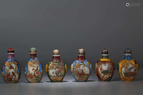 SIX PIECES GLASS SNUFF BOTTLES WITH MARK