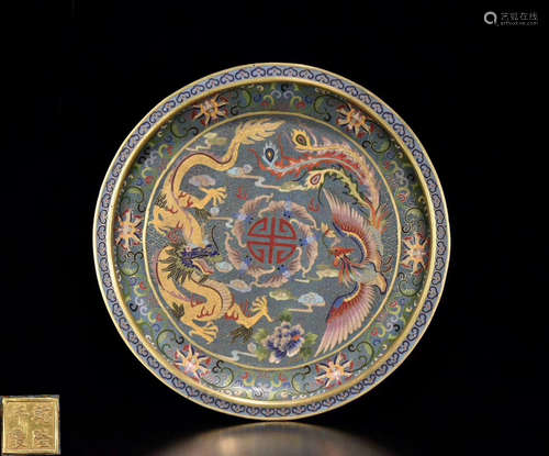 A CLOISONNE ENAMELED DRAGON&PHOENIX PATTERN PLATE