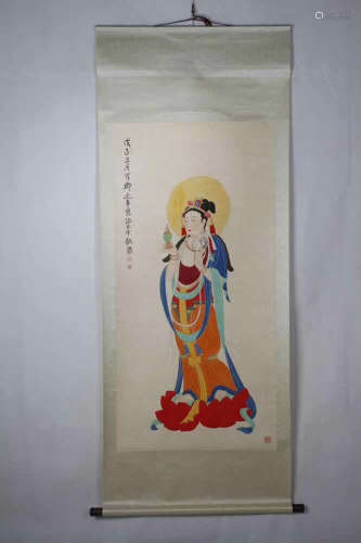 A HANGING SCROLL OF GUANYIN PAINTING SIGN ZHANG
