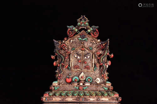 A SILVER CARVED TIBET BUDDHIST TEMPLE