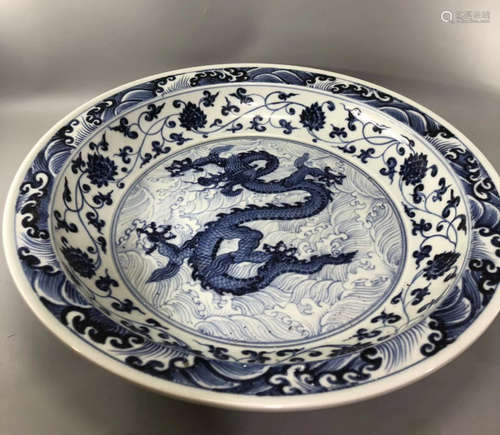 A BLUE&WHITE DRAGON PLATE